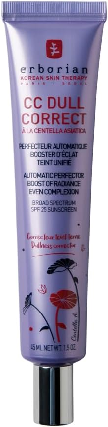 Erborian - CC Dull Correct - Soin Perfecteur Automatique de Teint - à Base de Centella Asiatica - Booster d’Eclat Illuminateur, Peau Unifiée - Crème Visage - Produit Coréen