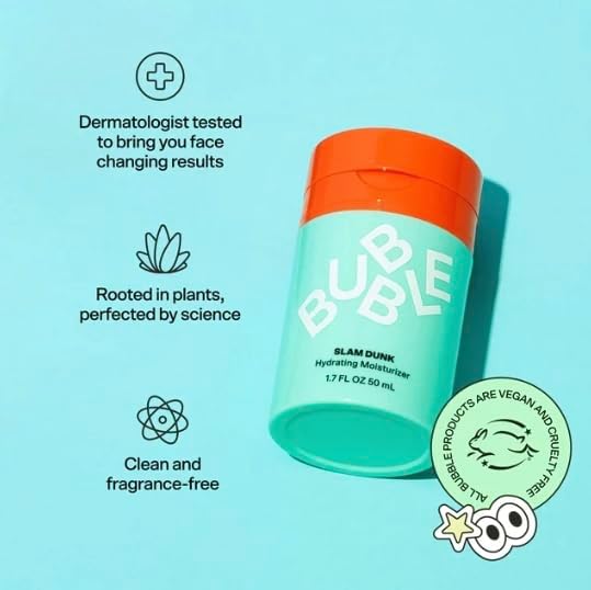 Bubble Skincare Slam Dunk Hydrating Face Moisturizer, for Normal to Dry Skin, 1.0fl oz / 30ml