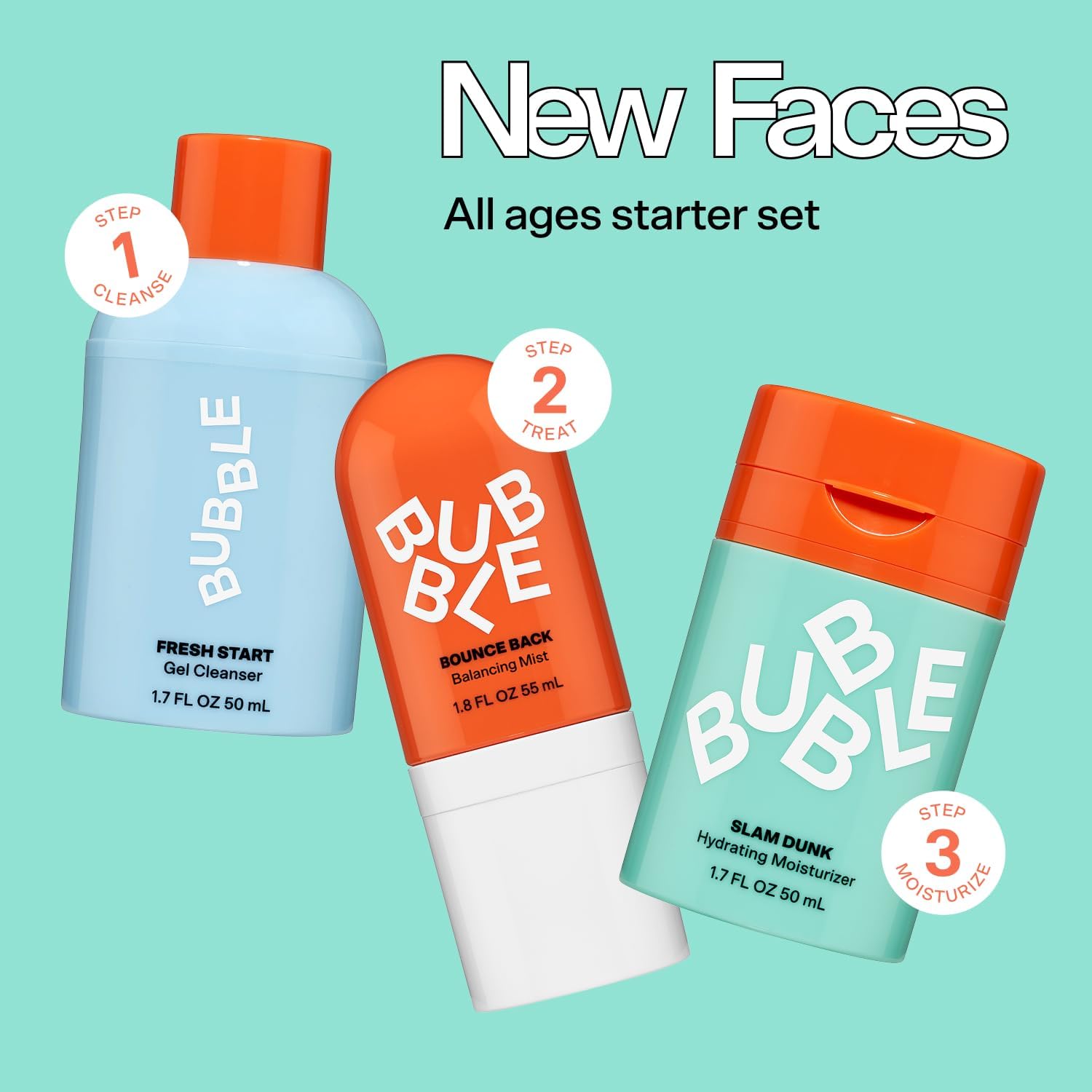 Kit de démarrage Bubble Skincare Nouveau soin visage pour tous les âges – Gel nettoyant, hydratant, tonifiant rafraîchissant
