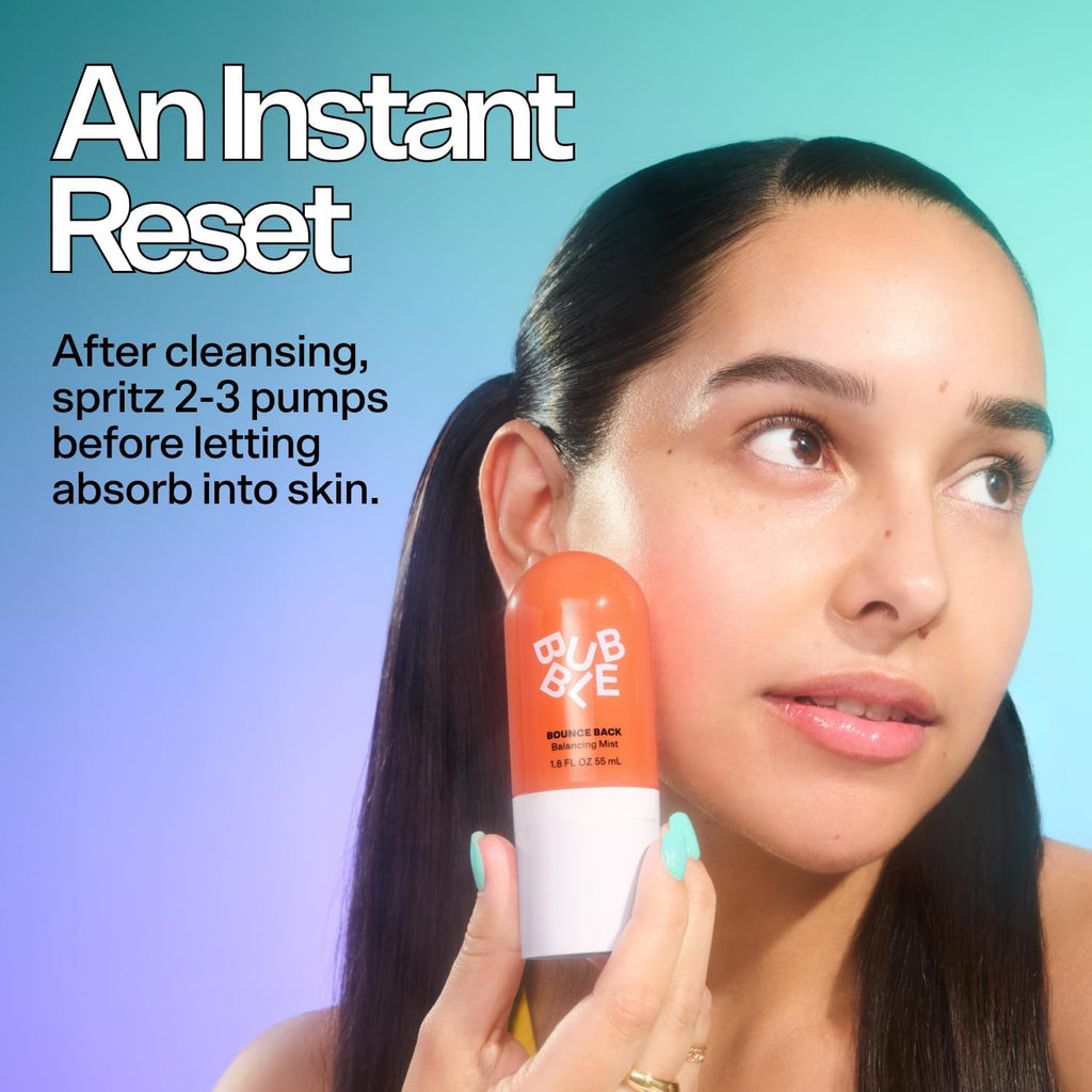 Bubble Skincare Bounce Back Balancing Toner Facial Mist - Willow Bark + Niacinamide for Texture and Radiance Reset - Sea Water Pore Minimizer Spray (55ml)